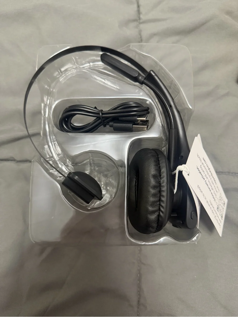 Black USB Wired Over-Ear Headset with Boom Mic